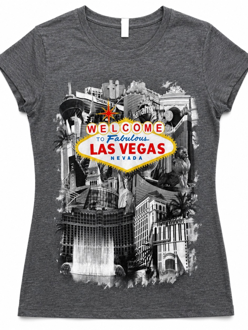 Reserved Gray Tee with Colorful Las Vegas Sign Graphic